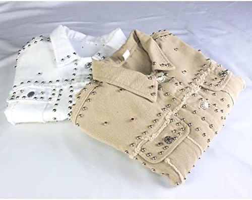 APAFES Women's Fashion Crop White Denim Jacket Distressed Western Studded Black Trucker Jacket 6 APAFES Women's Fashion Crop White Denim Jacket Distressed Western Studded Black Trucker Jacket