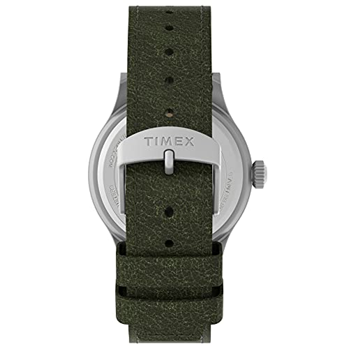 Timex Men's Expedition Scout 40mm Watch – Silver-Tone Case Black Dial with Green Leather Strap - Image 4