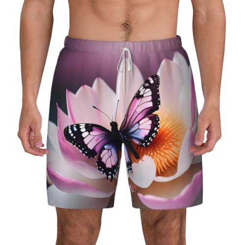 Short de bain respirant pour homme maillot de plage rose à motif papillon léger