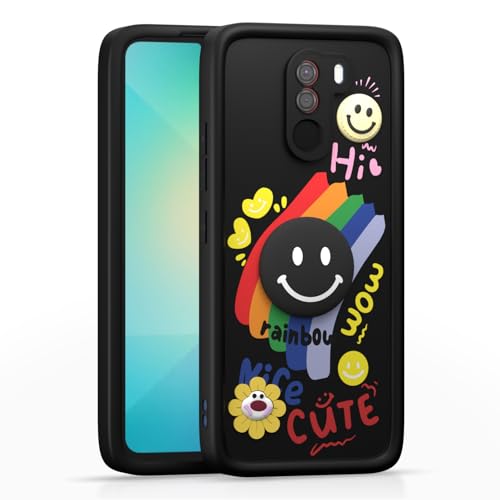 Image of Pikkme Back Cover for Poco F1 | Soft Silicone| Cute Rainbow Smile & 3D Cartoon Flower Design | Shockproof Raised Camera Protection Bumper Case (Black)