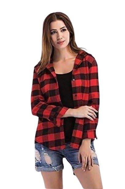 Women Cotton Plaid Check Shirt Trendy Pattern Button Front Casual Fashion Clothing-picture-52