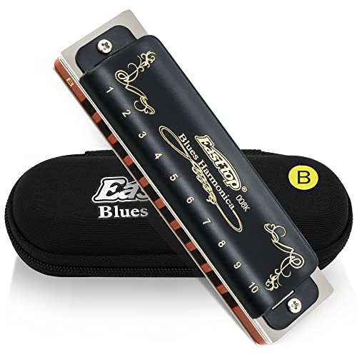 B 10 Hole 20 Tone East Top Harmonica Key 008K Blues Armónica diatónica con estuche negro, armónica de primera clase para adultos, jugadores profesionales y estudiantes Cover