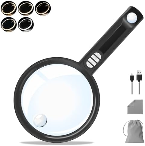 Large Magnifying Glass with 54 LED Light, 10X/20X/45X Handheld Ma...