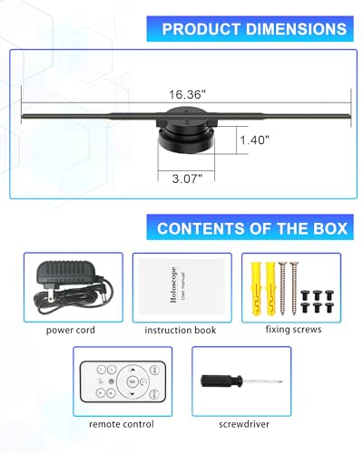 Image of 3D Hologram Fan, 16.5 inch 3D Hologram Projector with Remote /APP /WIFI,Holographic Fan with HD LED 1024*800PX Resolution Picture Spinner Small for Business,Shop,Christmas (42CM)
