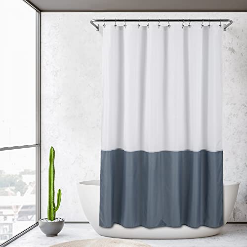 Image of ALYVIA SPRING Waterproof Fabric Shower Curtain Liner - Soft & Light-Weight Cloth Shower Liner, 3 Bottom Magnets, Hotel Quality & Machine Washable - Standard Size 72x72, White and Stone Blue
