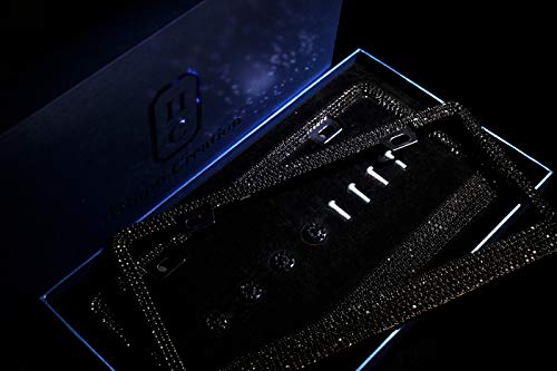 Handcrafted Bling License Plate Frames For Women, Men | 2 Pack Bedazzled Cover With Glittery Screw Caps | Stainless Steel Diamond Rhinestone License Plate Frame/Cover | Giftbox Included-Black Prong #TOP7