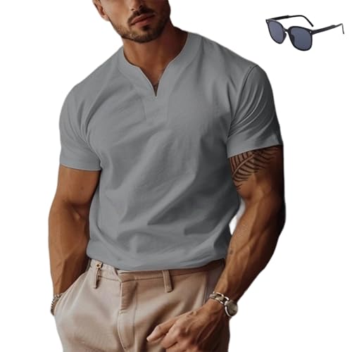 Lininco Mens Shirts, 2025 New Braylen Stylish T-Shirt, Stretch Slim Fit V Neck Solid Color Quick Dry