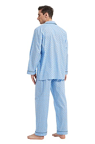 Image of GLOBAL Mens Pajamas Set, 100% Cotton Woven Drawstring Sleepwear Set with Top and Pants /Bottoms