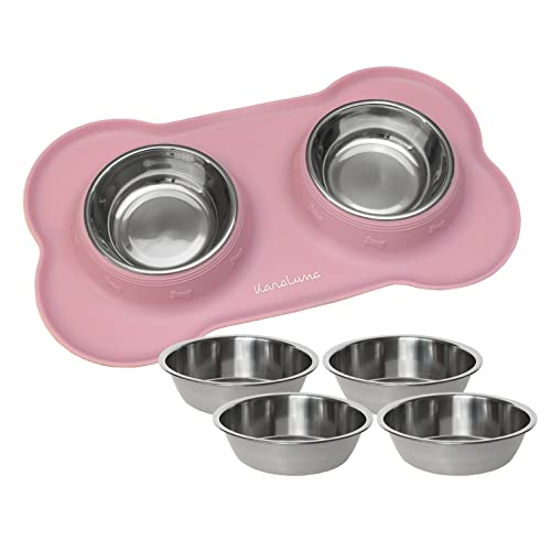 KaraLuna Ciotola in silicone con ciotola in acciaio inox, per gatti e cani (200 ml, rosa)