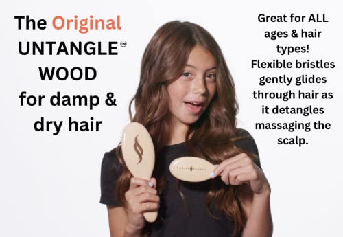 Sheila Stotts Untangle Wood Brush- Detangler Hair Brush - Glide Through Tangles With Ease For All Hair Types- For Women, Men, Children- Brush Damp Or Dry Hair (Small Brush: Length 7" Width 2") #TOP4