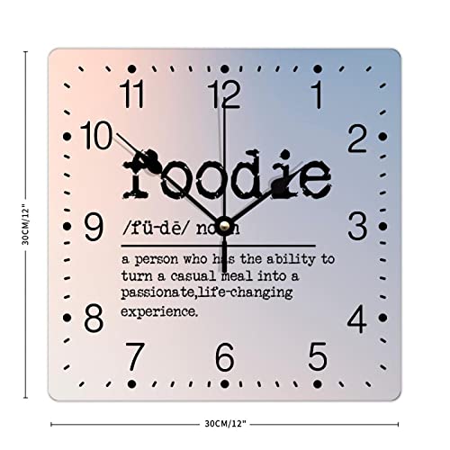 Zyadsinoudor Foodie Definition Square PVC Clock Inspirational Sayings Hanging Clock Dictionary Artwork 12in Battery Operated Abstract Clock for Gifts Home Office School Kitchen Living Room