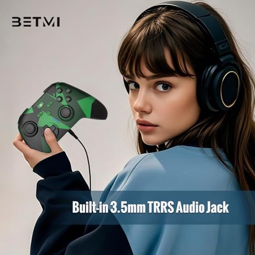 Image of BETMI Wireless Controller Compatible with Xbox|PC, Built-in Audio Jack | Built-in Audio Jack /Macro /Turbo /Hall Effect Joysticks /2.4GHz Dongle, Compatible with Xbox One, Series X /S (Green /Black)
