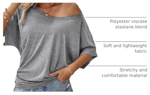 Image of Hilinker Womens Sexy Off The Shoulder Tops Short Batwing Sleeve T Shirt Oversized Casual Tee