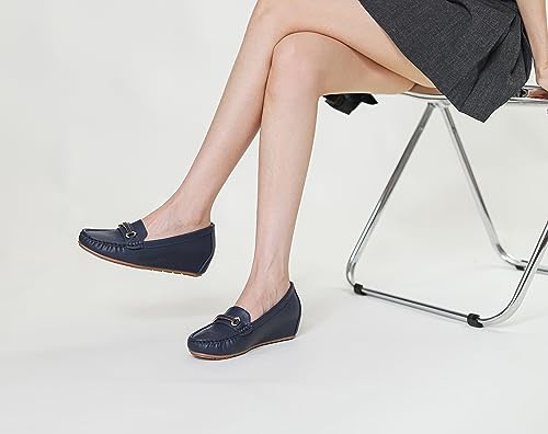 Image of FRALOSHA Loafers for Women Wedge Penny Loafers Leather Leisure Walking Comfort Flat Slip-On Dressy Casual Cute Shoes
