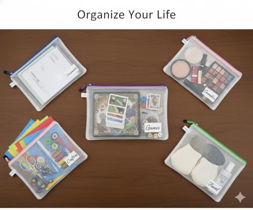 10 Stück A4+ Reißverschluss-Beutel & Zip-Pouch Mappe, geeignet für Foolscap/Legal Dokumente, TRANBO Mesh Zip Bags mit Beschriftungsfach, mehrfarbig für Büro, Schule, Reise