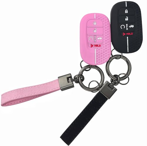 REPROTECTING Rubber Silicone Key Fob Cover Compatible with Honda Accord Civic HR-V CR-V Pilot Sport SI EX EX-L Touring 5 buttons/2022-2026 (Black/Pink)