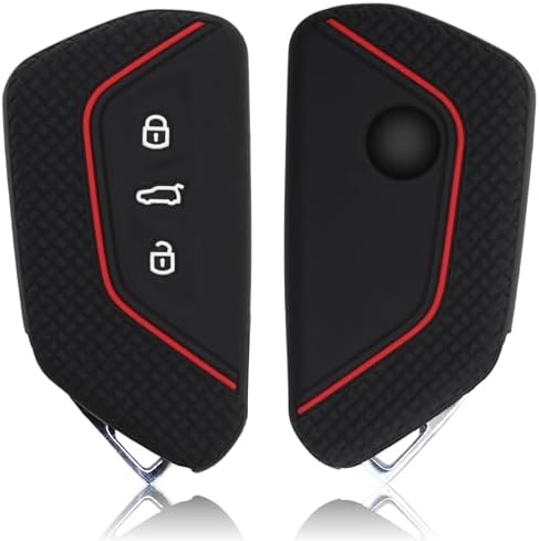 FOAMO Etui na kluczyki samochodowe kompatybilne z VW Golf 8, 3 przyciski, Skoda Seat, silikonowe etui ochronne, etui na klucze, w kolorze czarno-czerwonym