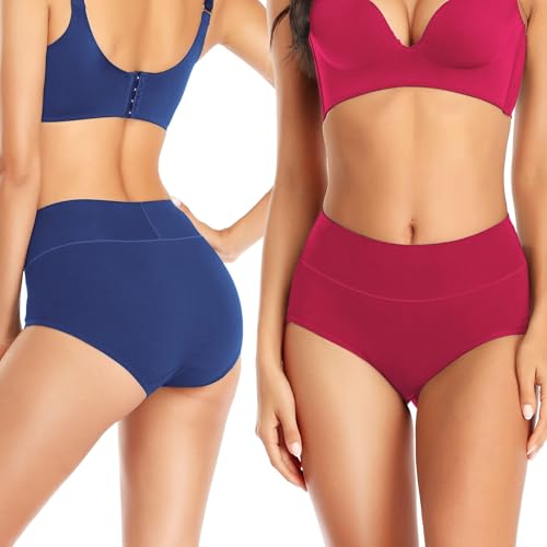 Ceseboo Womens Tummy Control Underwear Cotton High Waisted Full Briefs Soft Breathable Ladies Panties Multi Pack2