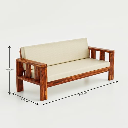 Image of Solid Sheesham Wood Sofa Cum Bed | Wooden Sofa Cum Bed for Living Room | Space Saving Wooden 3 Seater Sofa with Bed for Bedroom, Folding Bed with Mattresses (Honey Finish)