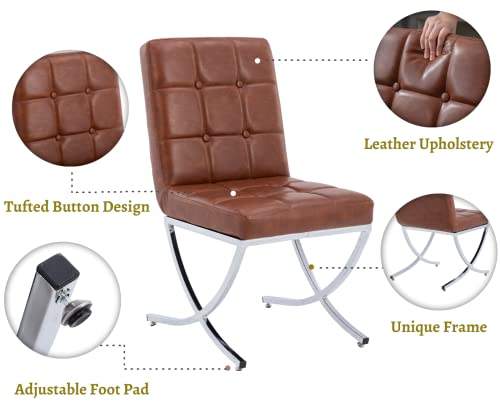 Ealson Modern Tufted Dining Chairs Set Of 4 Leather Upholstered Dining Room Chairs With Chrome Metal Legs Mid Century Kitchen Chairs Armless Side Chairs For Dining Room Living Room, Brown #TOP2