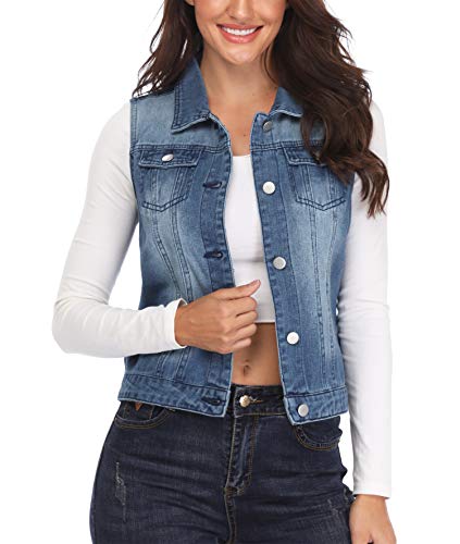 MISS MOLY Women's Denim Vest Cropped Classic Sleeveless Jean Vest
