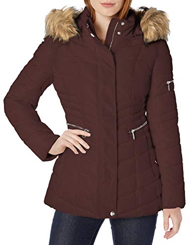Nanette Lepore Women's Plus Size Chevron Quilted Puffer Jacket, Fig, 3X