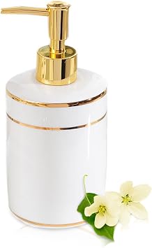 Decorative Ceramic Soap Dispenser, Gold Lotion BottleWhite with Gold Line