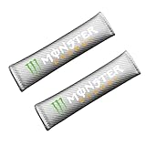 LUMIMAN モンスターエナジー エンブレム シートベルトカバー シートベルトパッド シートベルトショルダー 専車ロゴ スタンプ 炭素繊維 カーボン調 2枚セット (MONSTER ENERGY, 銀) [並行輸入品]