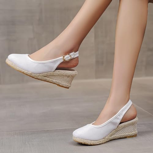 Women's Closed Toe Elastic Ankle Strap Espadrilles Low Wedge Sandals with Buckle Ankle Strap Slingback Casual Dressy Summer Platform Shoes Supportive Non-Slip Comfortable Flip Flops3