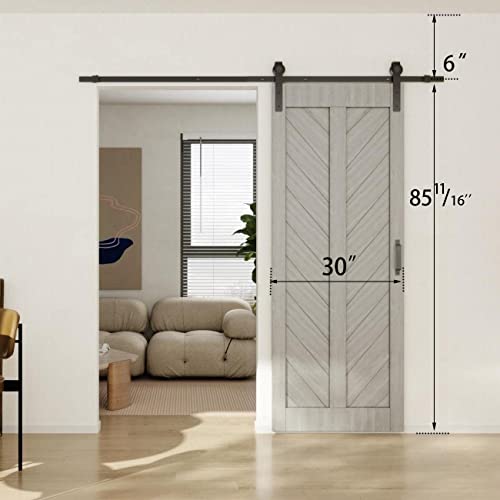 Solrig Sliding Barn Door 30" × 84", Modern Pre-Drilled Holes Barn Wood Door Slab With Hardware Kit Included, Need To Assemble, Solid Mdf, V Frame, Silver Grey. #TOP3