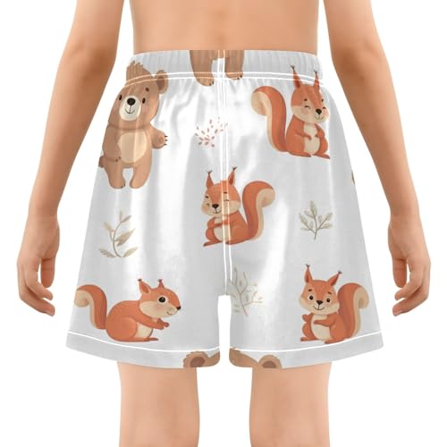 Boy Swim Trunks with Compression Liner Cute Bears Squirrels Boys Swim Shorts Quick Dry Beach Shorts3