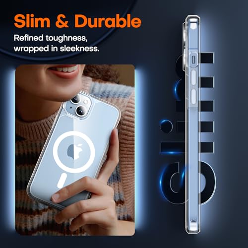 Image of TAURI for iPhone 15 Case, Compatible with MagSafe, Clear | with Screen Protector, Not-Yellowing Military-Grade Protection, Shockproof Slim Magnetic Case for iPhone 15
