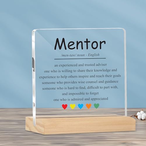 Image of Giftplease Mentor Plaque with Wooden Stand Personalized Gift for Mentor, Coach, Teacher, Appreciation Keepsake, Clear Desk Decor, Inspirational Thank You Gift, Office Table Display MP 67
