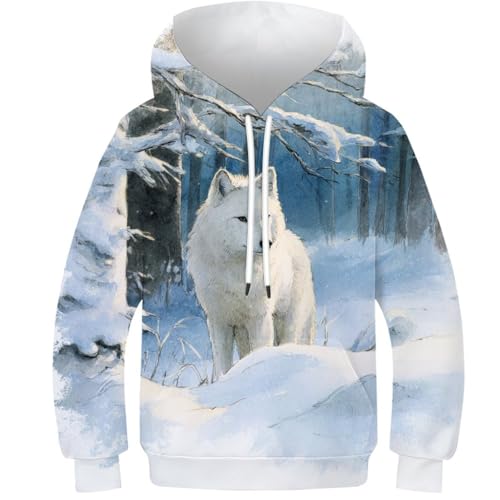 Sweat garçon loup des neiges 3D pour éviter le froid avec un look stylé ado 12 ans