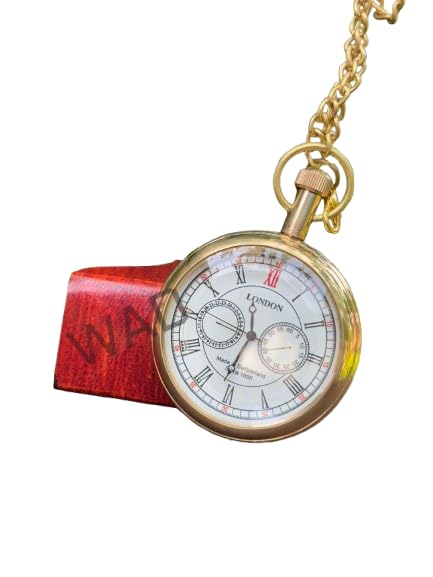 Brass Pocket Watch with Chain and Leather Case Nautical Roman Number Dial Best for Gift-image-24