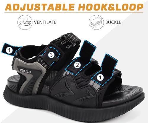 Image of KuaiLu Mens Hiking Sandals with Arch Support Orthopedic Walking Recovery Sandals for Plantar Fasciitis Open Toe Summer Athletic Sport Comfortable Cushion Breathable Outdoor Water Sandals Size7-13