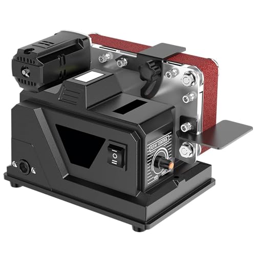 Mini levigatrice elettrica da banco con controllo continuo della velocità, velocità del nastro 10 m/s per lucidatura e affilatura coltelli, ideale per progetti fai da te in legno e metallo
