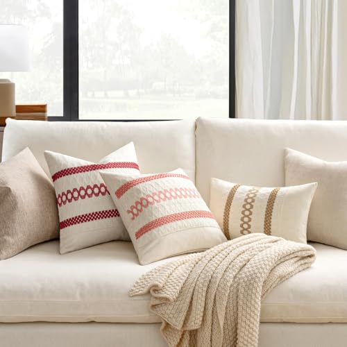 Image of MIULEE Set of 2 Christmas Red Boho Decorative Pillow Covers 18x18 Inch