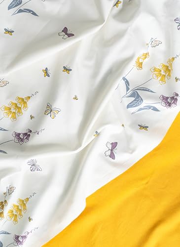 Image of Tranquebar Curtain Co. Window Curtains 5 Feet, 60-65% Room Darkening, Yellow Butterfly & Floral Print, Cotton Curtains for Window, Cotton Curtains 5 Feet Set of 3,BackTabs, Titli Yellow combo (152 cm)