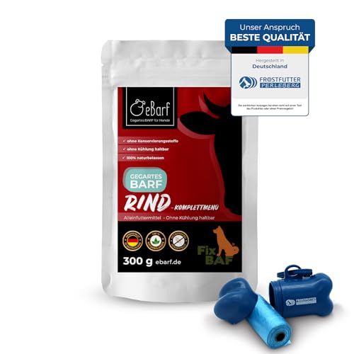 Frostfutter Perleberg Fix-BAF Nassfutter Rind | 39 x 300 g | Hochwertiges Nassfutter mit Rind & Gemüse | Getreidefrei, schonend gegart & Lange haltbar | 100% natürlich | Alleinfuttermittel für Hunde