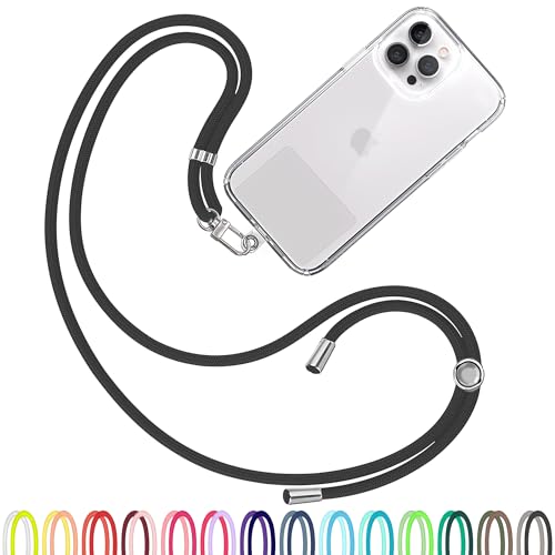 TBOC Cell Phone Lanyard [Black] - Comfortable Universal Smartphone Lanyard - Easy to Use Neck Phone Holder [Clear Patch] - Adjustable Length Phone Strap Crossbody - Fits All Mobile Phones