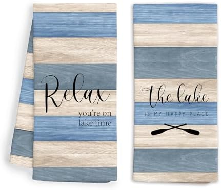 Lake House Decor Kitchen Towels Set of 2, Lake House Essentials Gifts Decorative Hand Towels, Nautical Hand Towels for Bathroom, 16x24 Inch