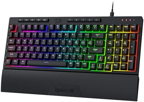 Redragon K515 Shiva RGB Membrane Gaming Keyboard, 98 Keys, Mechanical Touch with Linear Switch, Built-in Macro and Multimedia Keys, Removable Wrist Rest, Software Supported