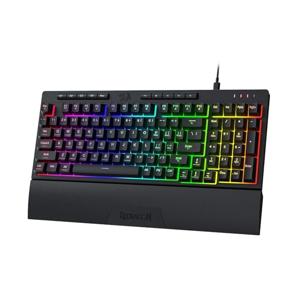 Redragon K515 Shiva Wired RGB Membrane Gaming Keyboard, 98 Keys Mechanical-Feel Keyboard w/Smooth Linear Switch, On-Board Macro & Dedicated Multimedia Keys, Detachable Wrist Rest, Software Supported