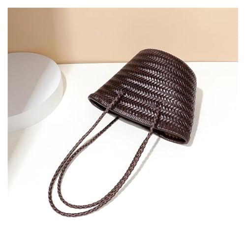 French Retro First-layer Cowhide Handwoven Bag, Shoulder Bucket Bag, Niche Personalized Leather Vegetable Basket3