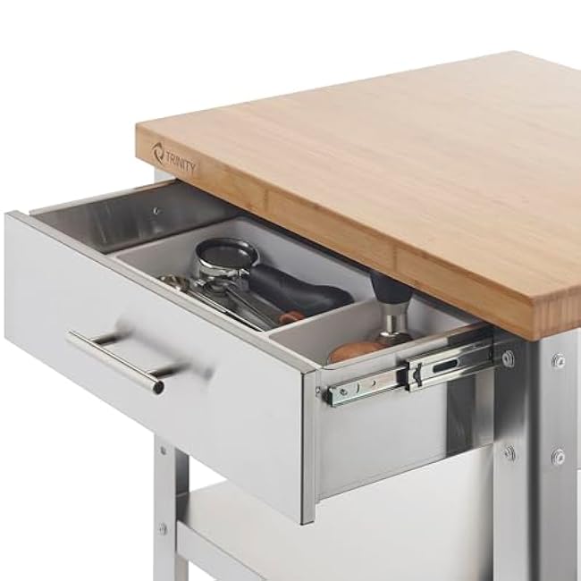 TRINITY EcoStorage Bamboo and Stainless Steel Rolling Kitchen Cart with Drawer, 25 x 21 x 36-aRfnTt75