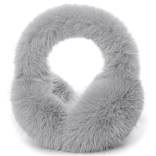Image of Mottico Winter Ear muffs for Women Men, Fluffy Ear Warmer with Thick Faux Ear Covers, Foldable for Convenience!, Grey, One size