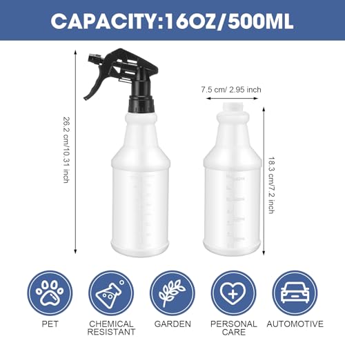 10 Pack Spray Bottles 16 oz Empty Water Spray Bottles for Cleaning Heavy Duty Refillable Squirt ‌Container with Measurements Adjustable Nozzle for Household(Black,Stylish Style)2