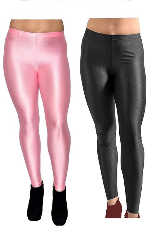 New Trend Shiny Churidar Leggings Combo for Women and Girls (Pack of 2) (3XL, Pink & Black)-image-24