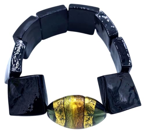 Bracelet en verre antique Murrina Venise noir pour un look chic urbain
